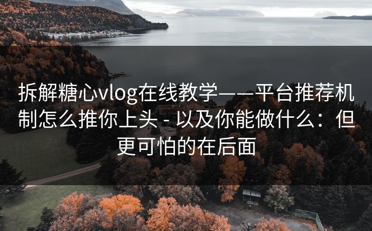 拆解糖心vlog在线教学——平台推荐机制怎么推你上头 - 以及你能做什么:但更可怕的在后面